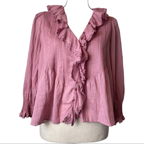 Doen Tops - Doen Hardy Top Ruffles Pintuck Button Down Small